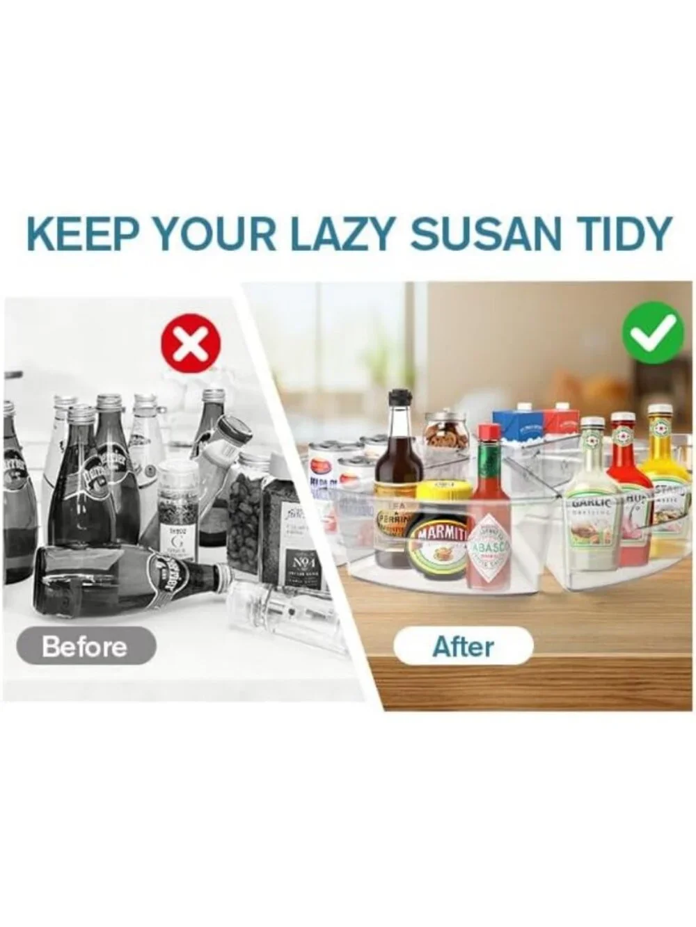 Clear Lazy Susan Organizer for Corner Cabinets - 26''-27'' Diameter, BPA-Free, 8